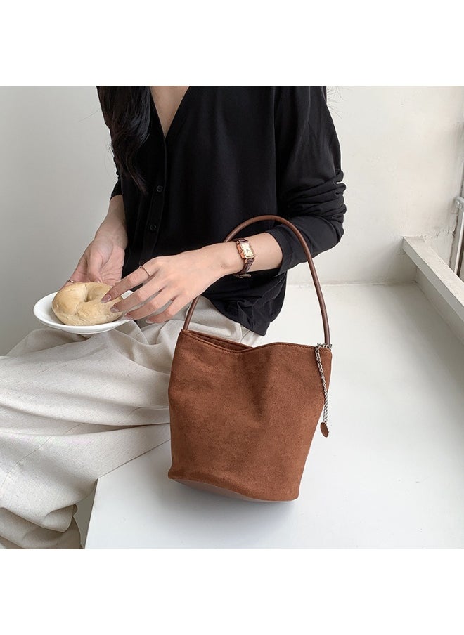 Stylish Suede Leather Temperament Bucket Bag Large Capacity All-match Premium Commuter Tote Lady