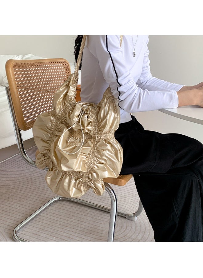Niche Design Fold Large Capacity Shoulder Bag Personality Drawstring Cloud Bag Irregular Underarm Bag Advanced Sense