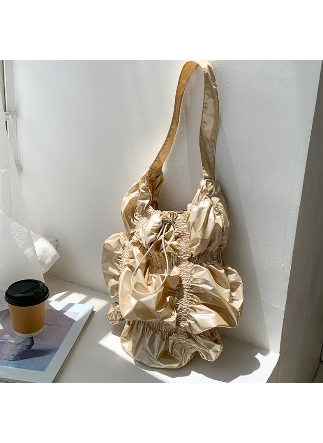 Niche Design Fold Large Capacity Shoulder Bag Personality Drawstring Cloud Bag Irregular Underarm Bag Advanced Sense