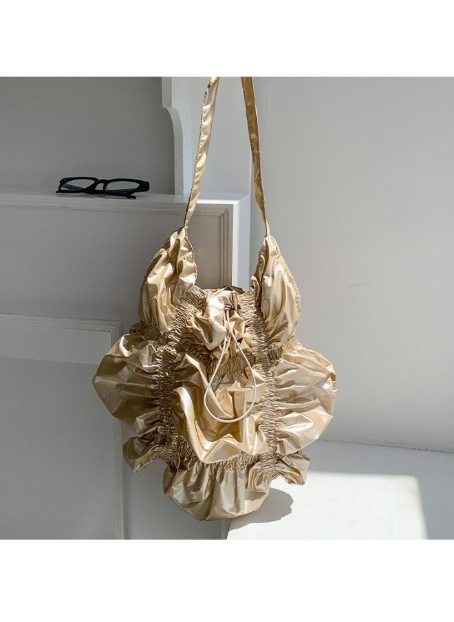 Niche Design Fold Large Capacity Shoulder Bag Personality Drawstring Cloud Bag Irregular Underarm Bag Advanced Sense