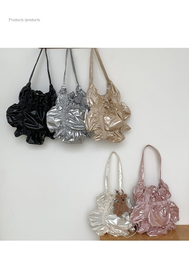Niche Design Fold Large Capacity Shoulder Bag Personality Drawstring Cloud Bag Irregular Underarm Bag Advanced Sense
