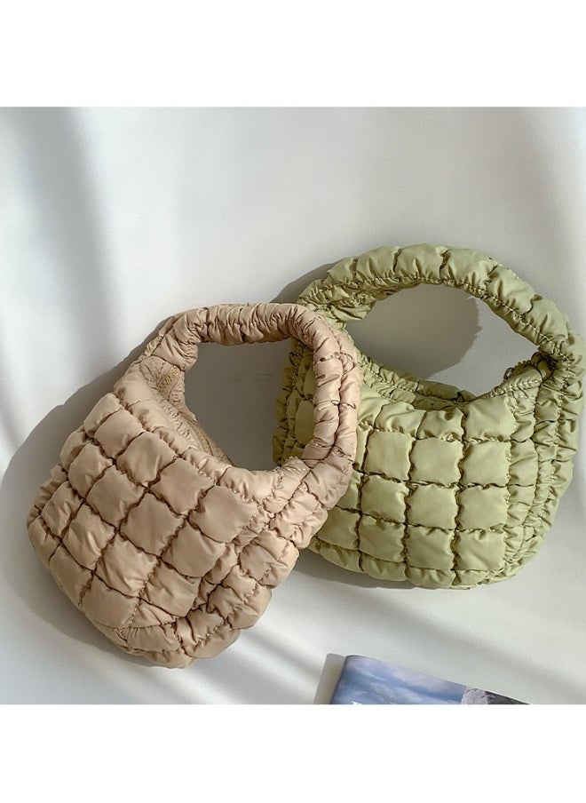 Autumn Pleated Diamond Check Handbag Cute Mini Cloud Bag Fashion Advanced Sense Bubble Down Bag