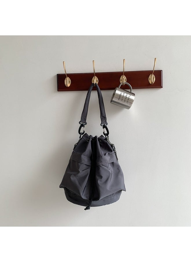 Korean Large Capacity Drawstring Nylon Bucket Bag Leisure Handbag Senior Sense Commuter Single Shoulder Crossbody Bag for Women
