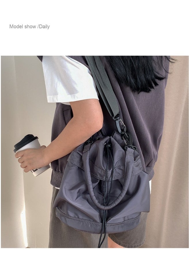 Korean Large Capacity Drawstring Nylon Bucket Bag Leisure Handbag Senior Sense Commuter Single Shoulder Crossbody Bag for Women