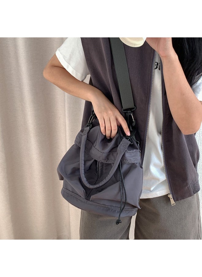 Korean Large Capacity Drawstring Nylon Bucket Bag Leisure Handbag Senior Sense Commuter Single Shoulder Crossbody Bag for Women