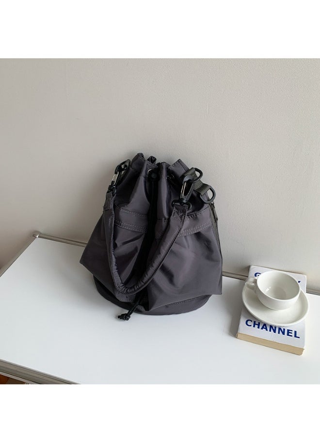 Korean Large Capacity Drawstring Nylon Bucket Bag Leisure Handbag Senior Sense Commuter Single Shoulder Crossbody Bag for Women