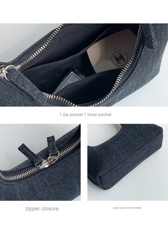 Korean Denim Hand Dumpling Bag Fashion Niche Baguette Bag High-grade Underarm Bag Female
