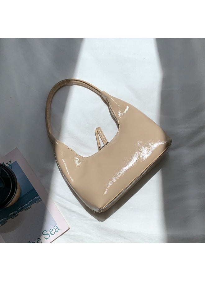 Korean Small Handbag Women's High-grade Temperament Simple Female Bag Bright PU Fashion Single Shoulder Niche Design Handbag