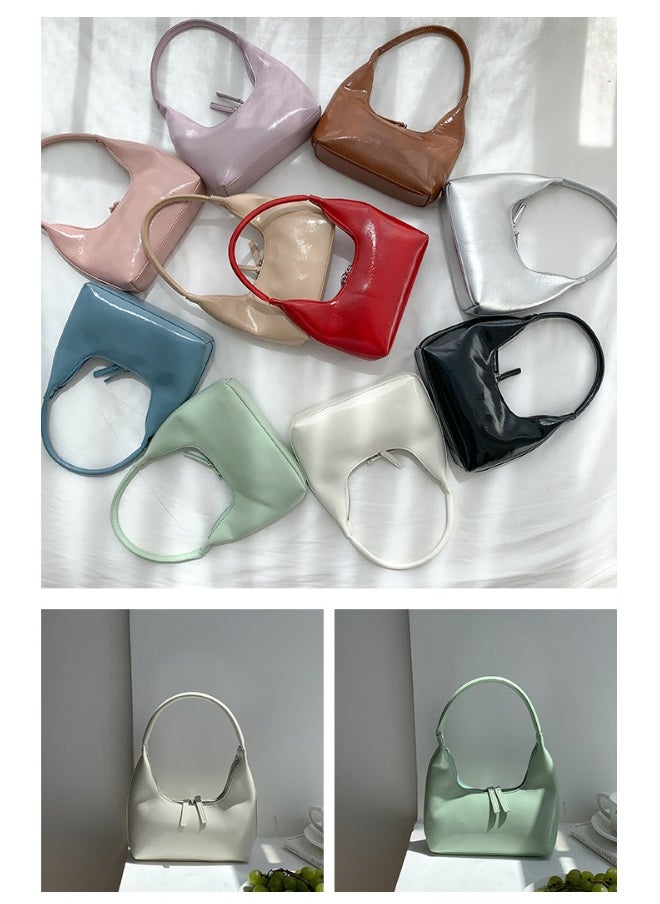 Korean Small Handbag Women's High-grade Temperament Simple Female Bag Bright PU Fashion Single Shoulder Niche Design Handbag