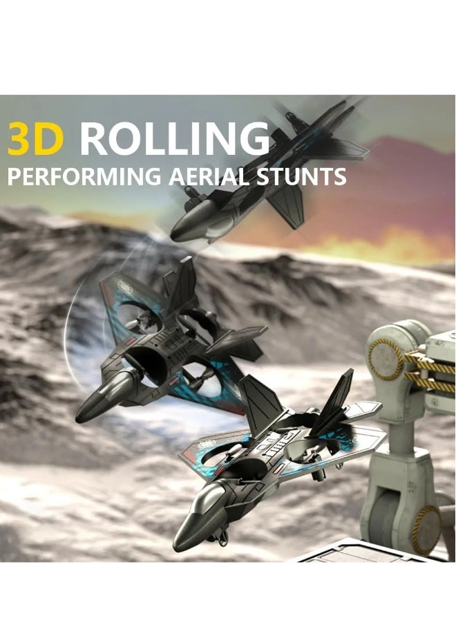 RC Helicopter Plane for Kids LO712, 2.4Ghz Remote Control Jet Fighter Airplane 3D Flip Quadcopter Toy Gifts, Cool Lights Stunt Airplane Roll Hovering for Boys Beginners (LO712)