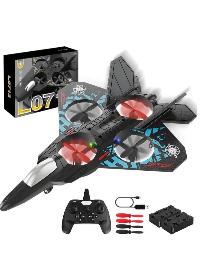 RC Helicopter Plane for Kids LO712, 2.4Ghz Remote Control Jet Fighter Airplane 3D Flip Quadcopter Toy Gifts, Cool Lights Stunt Airplane Roll Hovering for Boys Beginners (LO712)