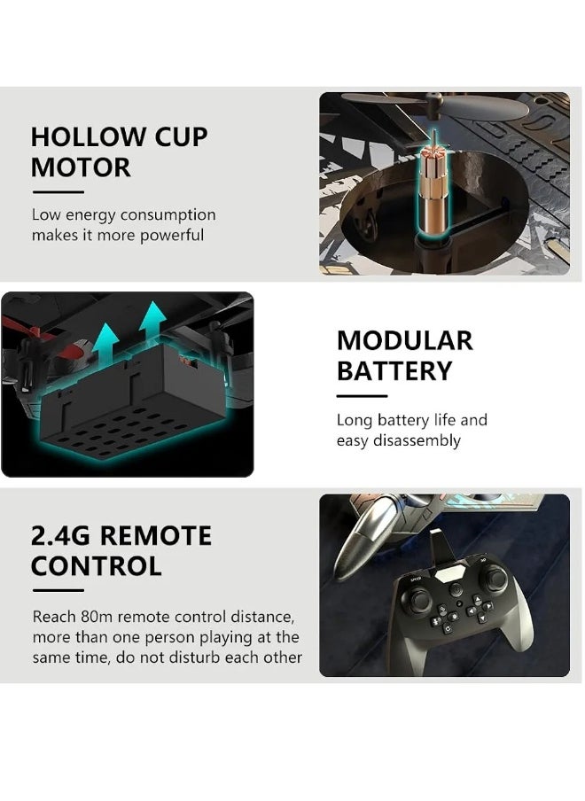 RC Helicopter Plane for Kids LO712, 2.4Ghz Remote Control Jet Fighter Airplane 3D Flip Quadcopter Toy Gifts, Cool Lights Stunt Airplane Roll Hovering for Boys Beginners (LO712)