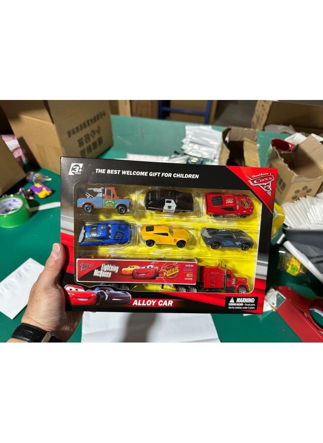 Boxed 6 Car Story Alloy Racing Sheriff McQueen Die Model Sliding Car Ornaments-Color:[six Cars And One Container] Cars Alloy Racing Box