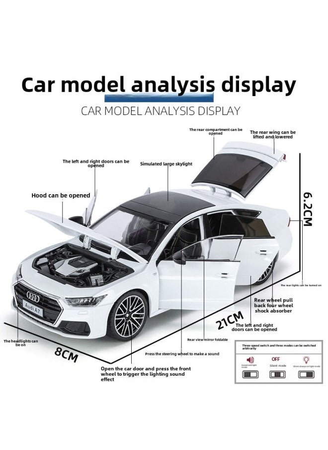 1:24 Audi A7 Street Car Version Alloy Car Model Collection Decoration Chenghai Toy Alloy Toy Car Simulation-Color:White