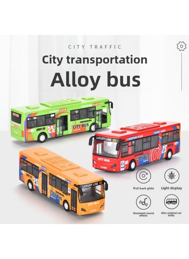 Alloy Bus Car Model Bus Toy Car Large Open Door City Simulation Public Transport Boy Huili-Colour:Double Decker Bus Green