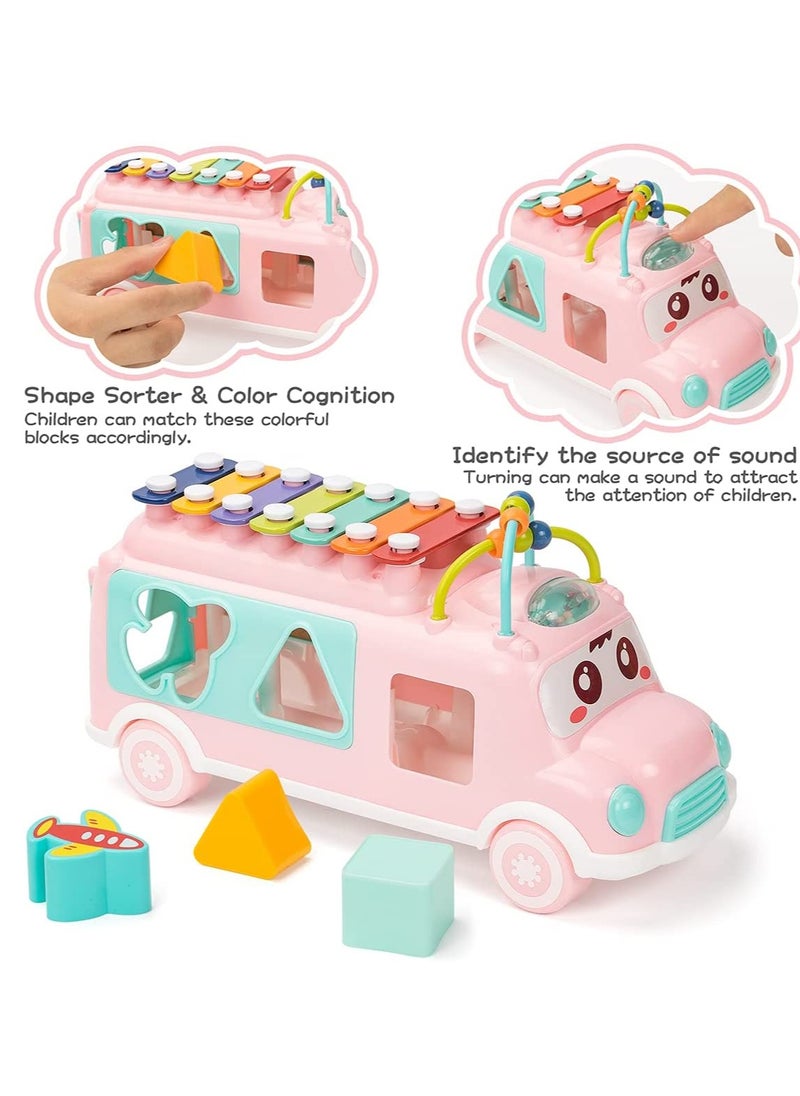 Baby Toy 12 18 Months, Music Bus Xylophone for Kids Toy, Baby Toys for 1 Year Old Boys and Girls with Building Blocks, Musical Toys for Toddlers 1 3, Early Educational Toys for Toddlers Gift