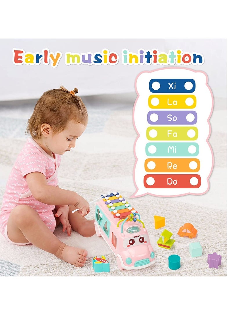Baby Toy 12 18 Months, Music Bus Xylophone for Kids Toy, Baby Toys for 1 Year Old Boys and Girls with Building Blocks, Musical Toys for Toddlers 1 3, Early Educational Toys for Toddlers Gift