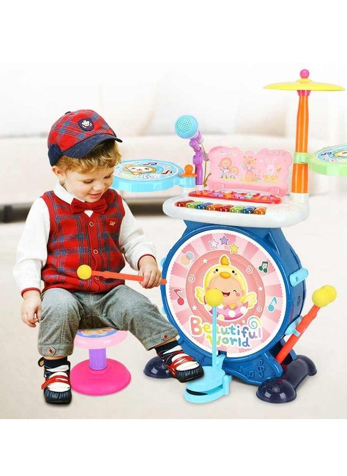 Kids Educational Drum Kit with Microphone & Keyboard – Musical Learning Toy with Lights, Sounds & Pedals for Toddlers Ages 3+