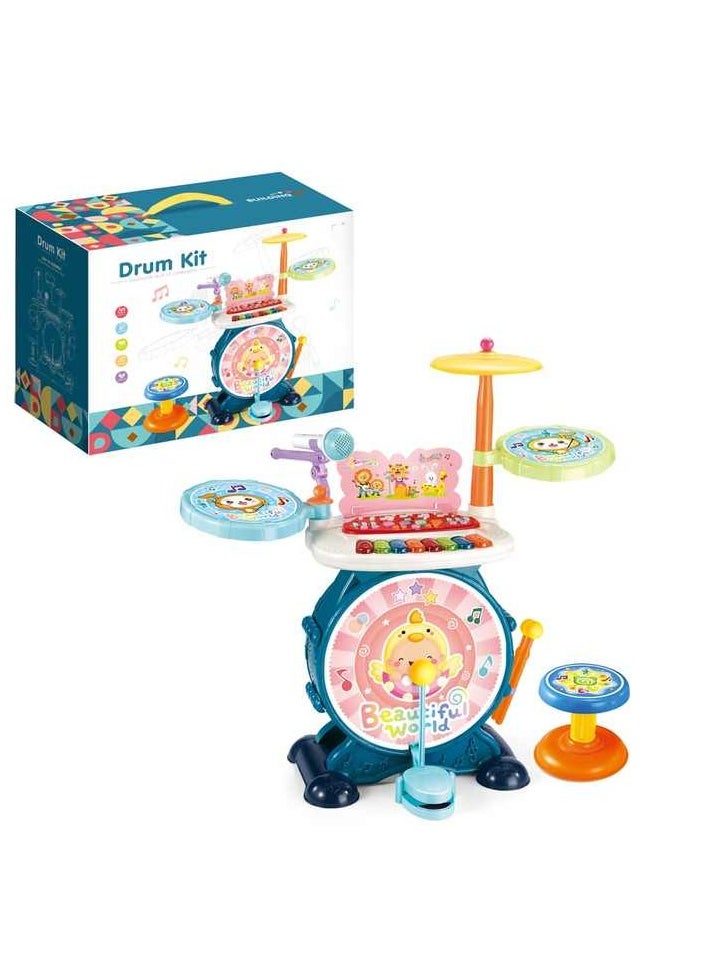 Kids Educational Drum Kit with Microphone & Keyboard – Musical Learning Toy with Lights, Sounds & Pedals for Toddlers Ages 3+