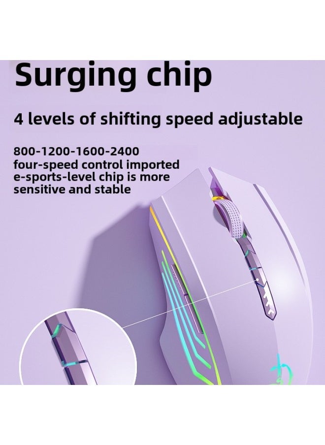 Bluetooth Wireless Mouse Silent Silent Rechargeable Gaming E-Competition Male And Female Desktop Laptop Universal-Specifications:Ultimate Version 7-key-wired/wireless/bluetooth Three-mode-2400dpi-dream Purple [electroplating Model]-official Standard