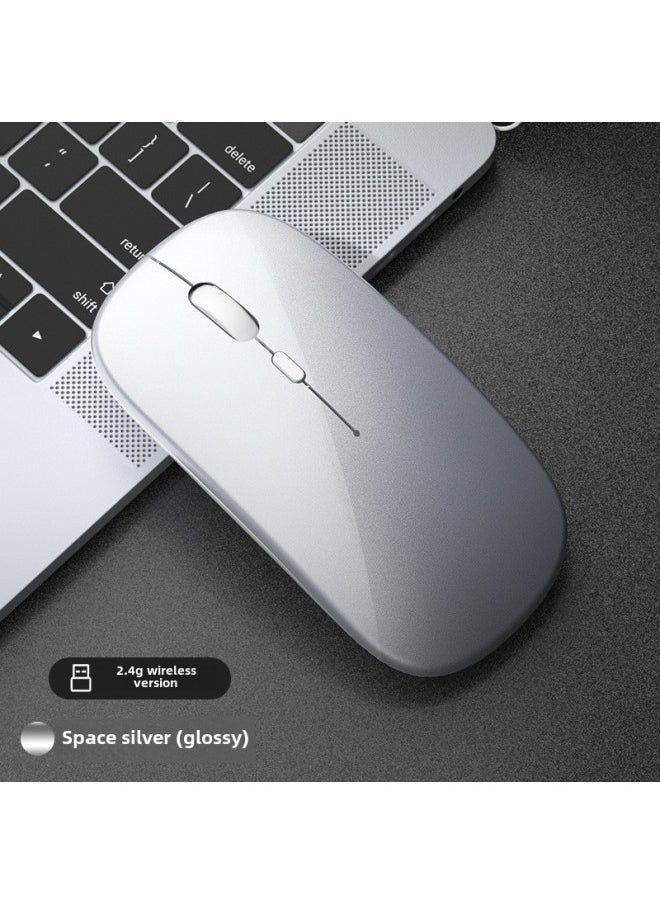 Wireless Bluetooth Mouse Quiet Charging Girl Office Dual-Mode Computer Mac Tablet Unlimited Laptop Mouse-Specifications:Space Silver/Wireless Edition [Silent Rechargeable]-Official Standard
