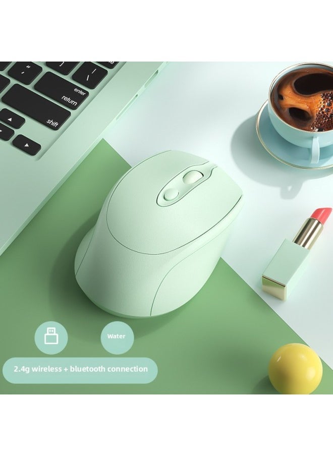 Laptop Universal Wireless Bluetooth Mouse Rechargeable Dual-Mode Mute Office Unisex Universal Mouse-Specification:[lake Green] Bluetooth + 2.4g Wireless Version★Charging Silent★→free Mouse Pad - Official Standard