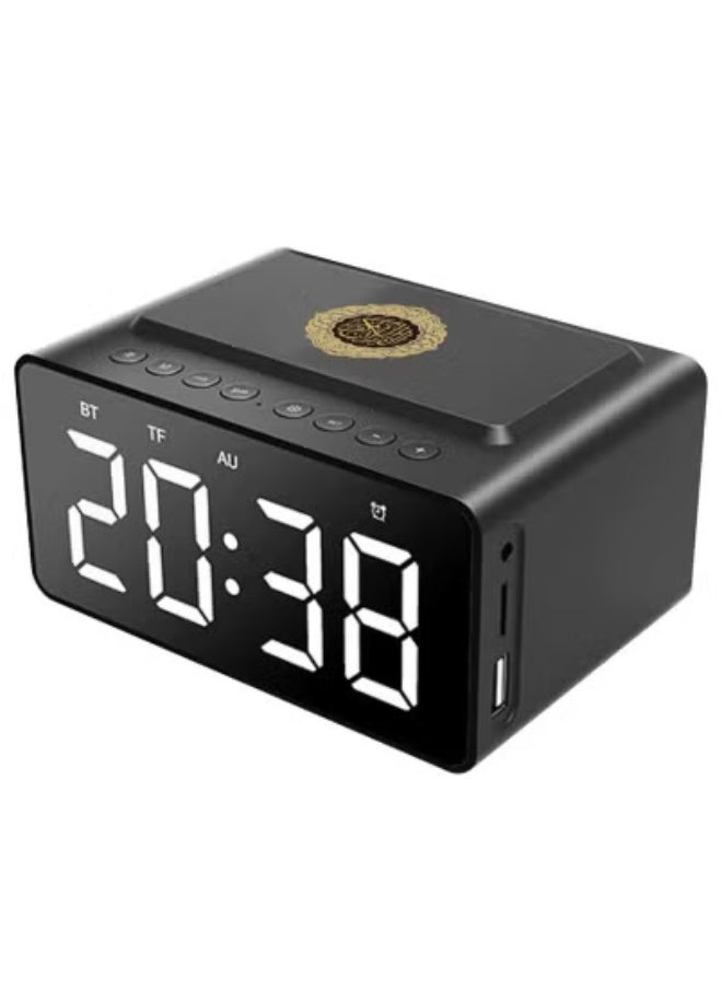 SQ808 Quran Speaker with Azan Clock – 8GB Storage Bluetooth Speaker with App Control, LED Display Alarm Clock, FM Radio, Powerful Battery Backup, USB Port, Quran Recitation, MP3 Playback, Night Light – Ideal for Bedside, Prayer Rooms, and Islamic Gifts