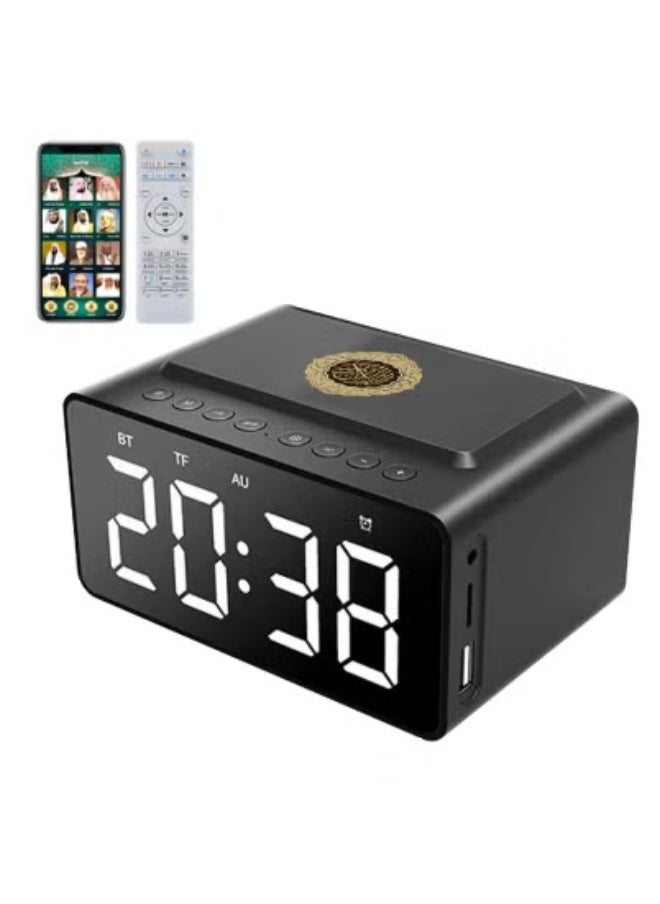 SQ808 Quran Speaker with Azan Clock – 8GB Storage Bluetooth Speaker with App Control, LED Display Alarm Clock, FM Radio, Powerful Battery Backup, USB Port, Quran Recitation, MP3 Playback, Night Light – Ideal for Bedside, Prayer Rooms, and Islamic Gifts