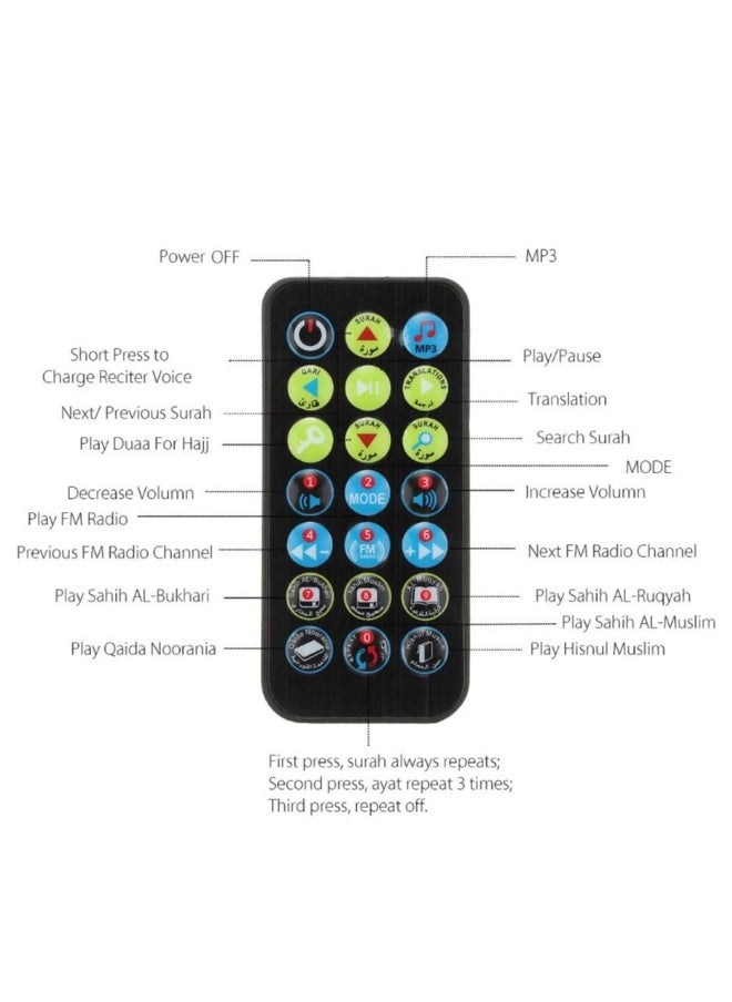 Quran Speaker SQ200 Remote Control Bluetooth Quran Speaker Portable Bluetooth Quran Speaker MP3 Player 8GB TF FM Quran Quran Translator USB Rechargeable Speaker Makkah hajj Gifts