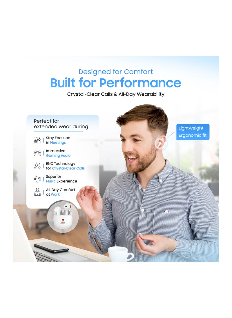 VICTOR6 High Bass True Wireless Earbuds - 24 Hours Total Playtime, 180 Days Standby, Smart Touch Controls, Seamless Connectivity, Secure Fit for Workouts & Travel - White