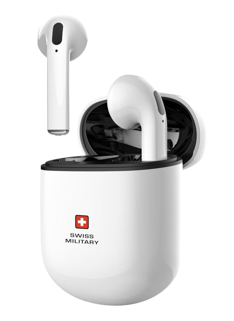 Swiss Military Victor5 High Definition True Wireless Earbuds with Smart Touch Sensors, 180 Days Standby & 22Hr Total Playtime, Seamless Connectivity, Works with Android/iOS Phones -White