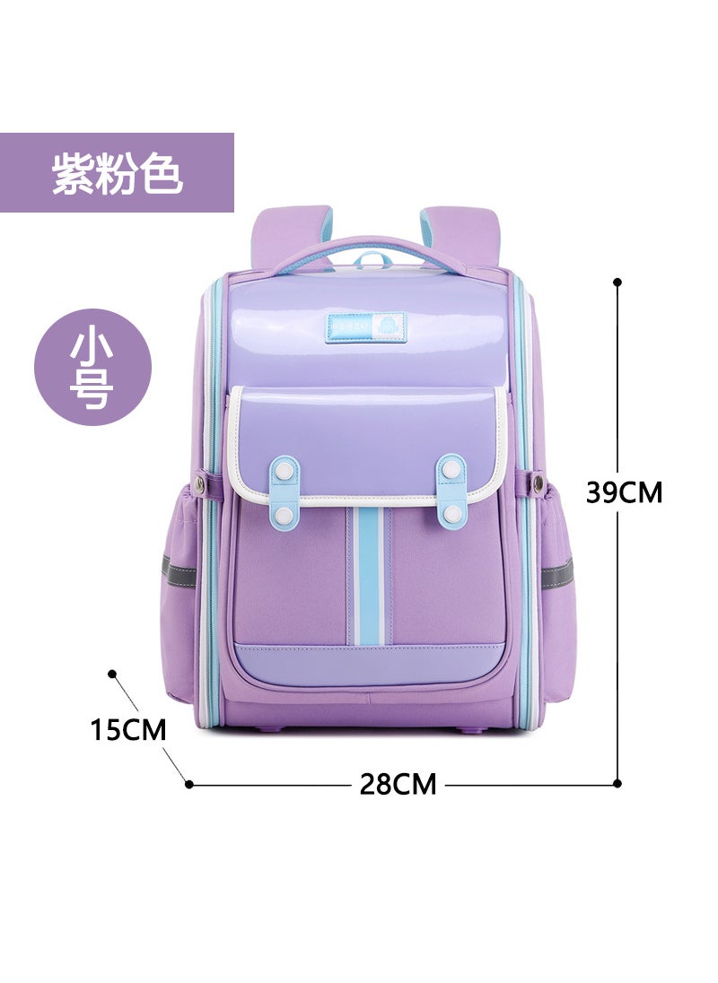 Lightweight Spine Protective School Bag for Primary Students Large Capacity Fully Open Design Dual Shoulder Oxford Cloth Bag Purple small size