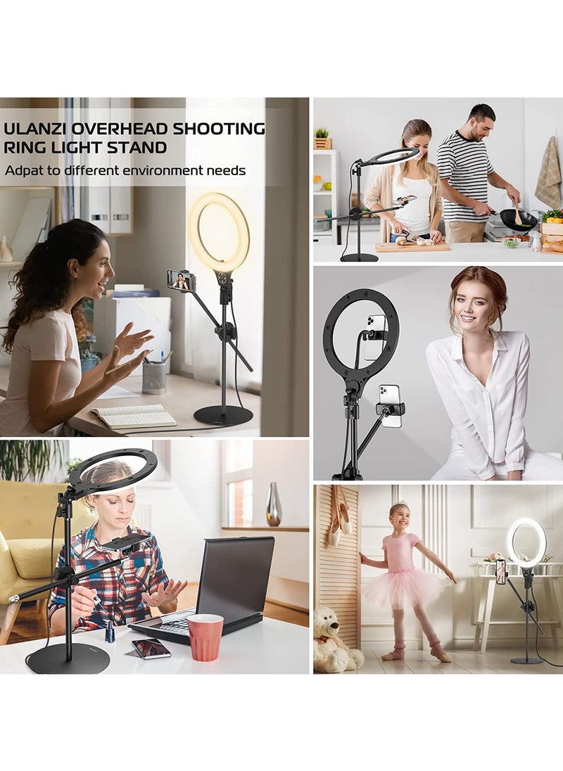 [Upgraded Base] Ring Light Desk with Horizontal Boom Arm, 10