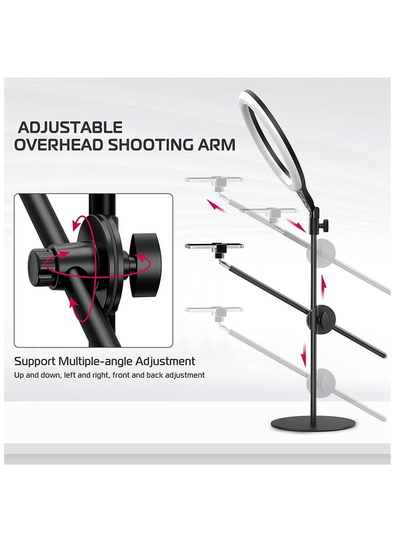 [Upgraded Base] Ring Light Desk with Horizontal Boom Arm, 10