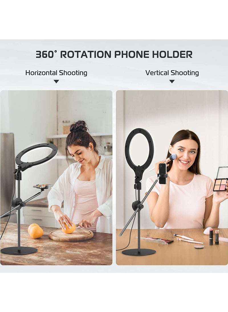 [Upgraded Base] Ring Light Desk with Horizontal Boom Arm, 10
