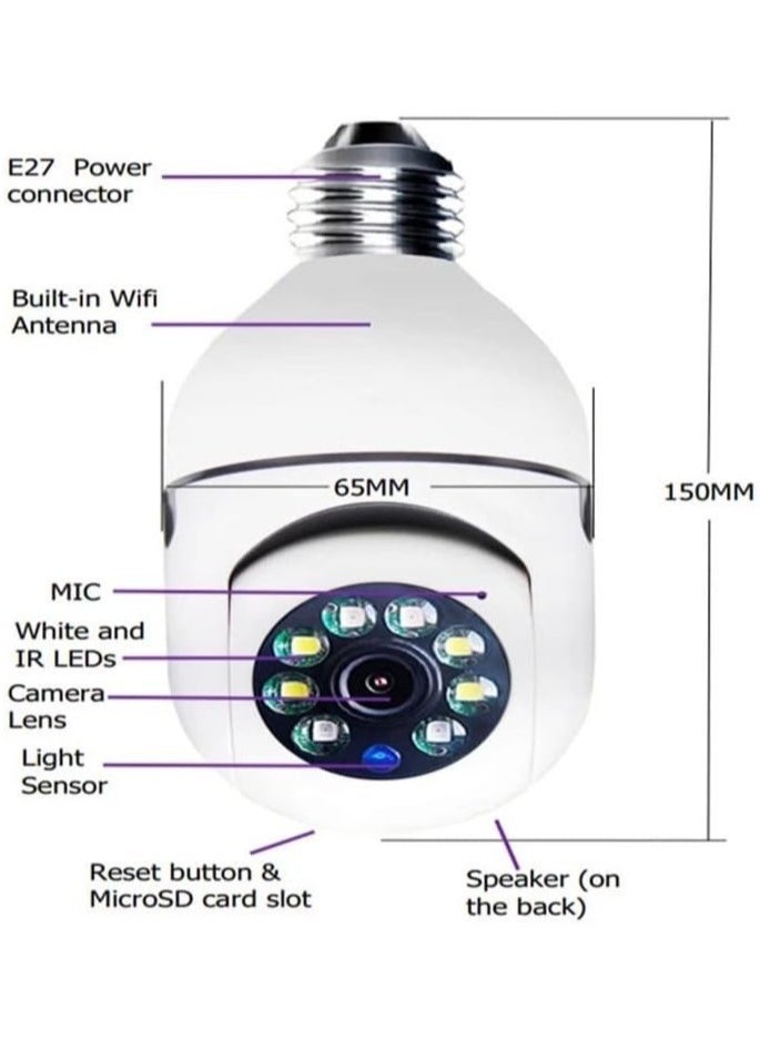 2Pcs Light Bulb Security Camera 2.4GHz u0026 5G WiFi Outdoor, 1080P E27 Light Socket Security Camera, Indoor 360° Home Security Cameras, Full Color Day and Night, Smart Motion Detection