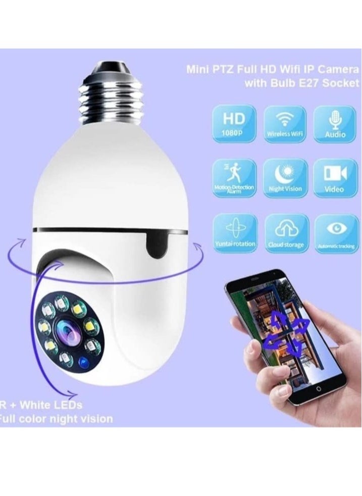 2Pcs Light Bulb Security Camera 2.4GHz u0026 5G WiFi Outdoor, 1080P E27 Light Socket Security Camera, Indoor 360° Home Security Cameras, Full Color Day and Night, Smart Motion Detection