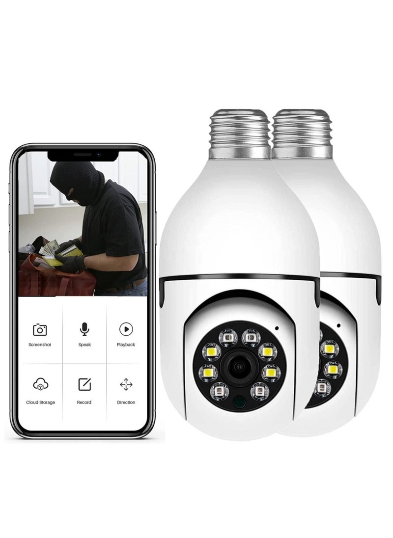 2Pcs Light Bulb Security Camera 2.4GHz u0026 5G WiFi Outdoor, 1080P E27 Light Socket Security Camera, Indoor 360° Home Security Cameras, Full Color Day and Night, Smart Motion Detection