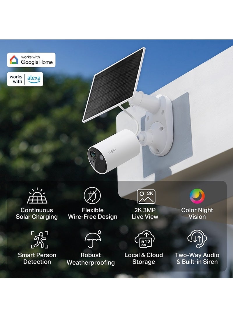 TC82 KIT, 2K Solar-Powered Security Camera Kit|Free Smart Person Detection|Color Night Vision|IP65 Weatherproof|No Hub Required|Intelligent Phone Notifications|Flexible Storage Options