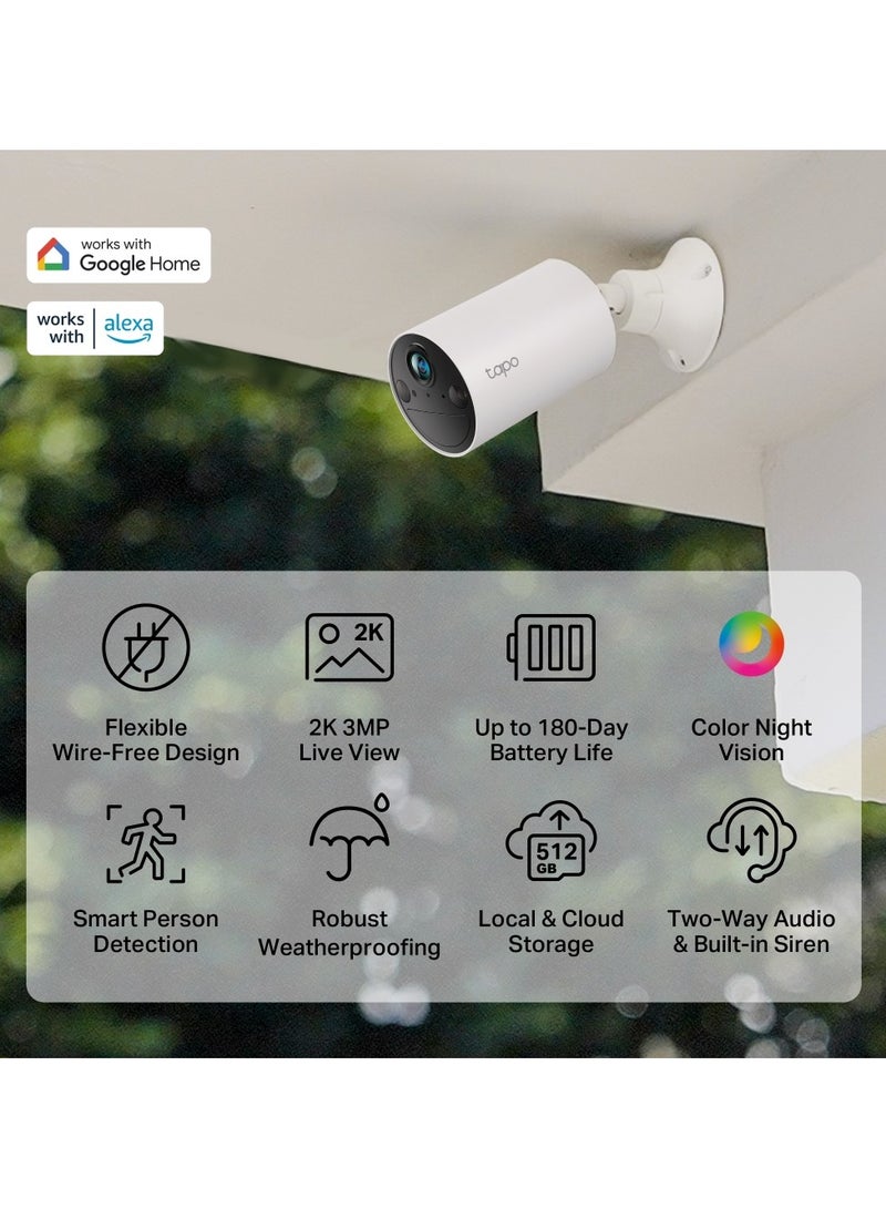 TC82, 2K Smart Wire-Free Indoor/Outdoor Security Camera|Smart Person Detection|Color Night Vision|Battery-Powered|Up to 180-Day Battery Life|No Hub Required|Up to 512 GB Local microSD Storage