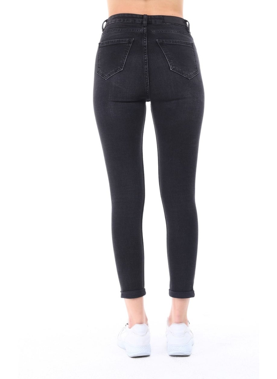 Women's Light Lycra Skinny Fit Leg Detailed Trousers Afrodite Anthracite