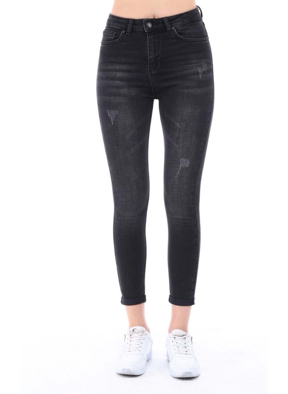 Women's Light Lycra Skinny Fit Leg Detailed Trousers Afrodite Anthracite