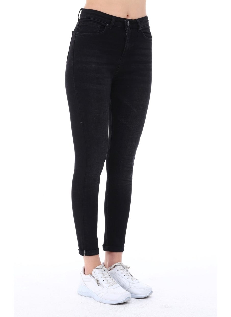 Women's Light Lycra Skinny Fit Leg Detailed Trousers Felicia Black