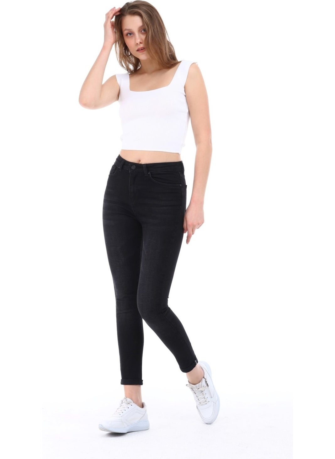Women's Light Lycra Skinny Fit Leg Detailed Trousers Felicia Black