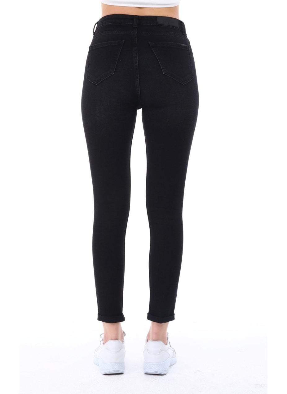 Women's Light Lycra Skinny Fit Leg Detailed Trousers Felicia Black