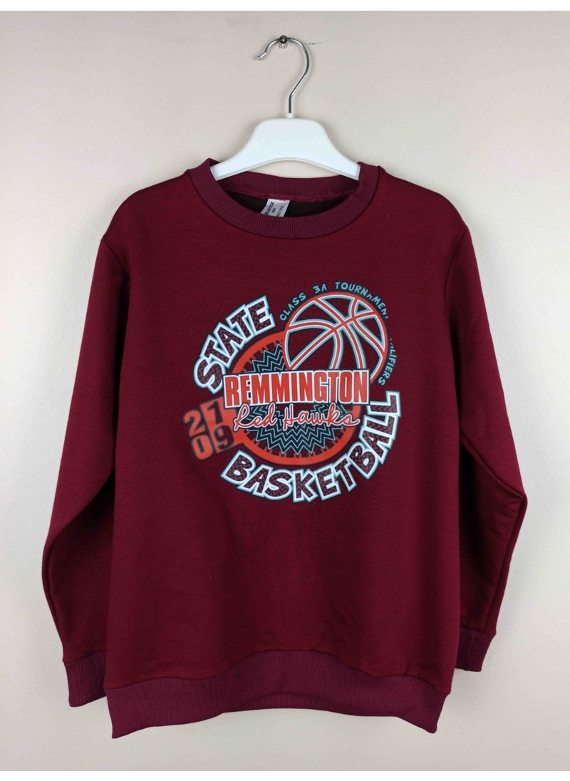 Men's Waiter Printed Claret Red Cotton Sweatshirt