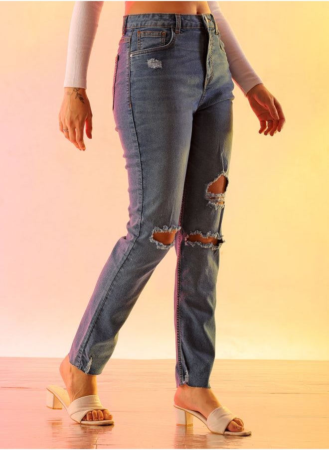 Women Straight Fit Solid High-Rise Jeans