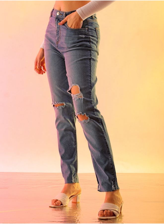 Women Straight Fit Solid High-Rise Jeans