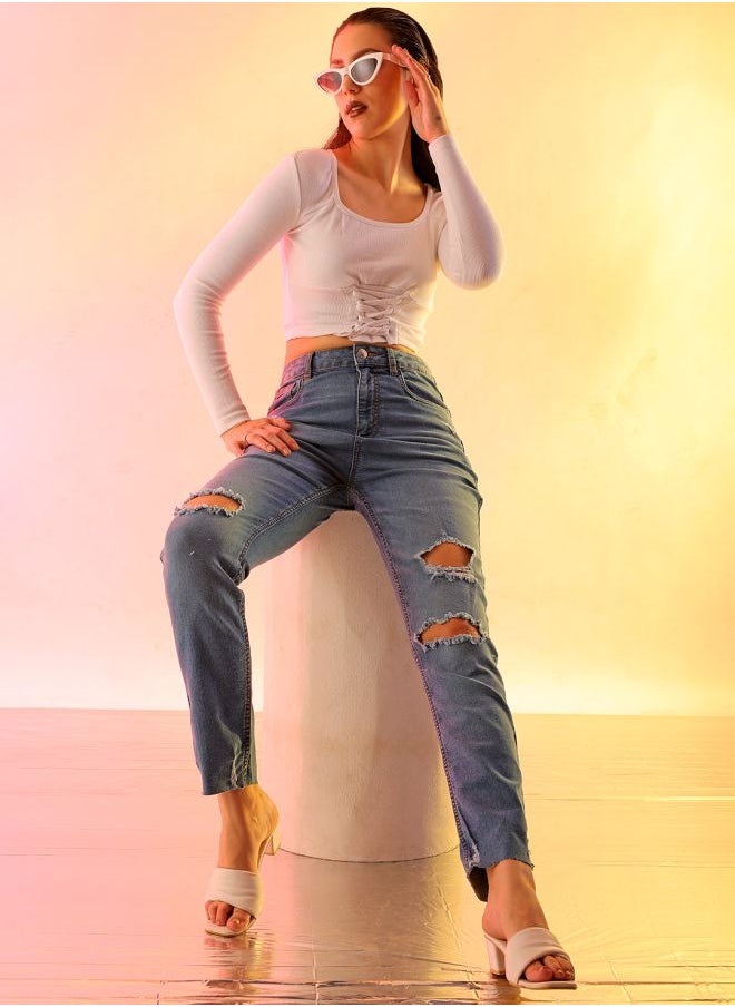 Women Straight Fit Solid High-Rise Jeans