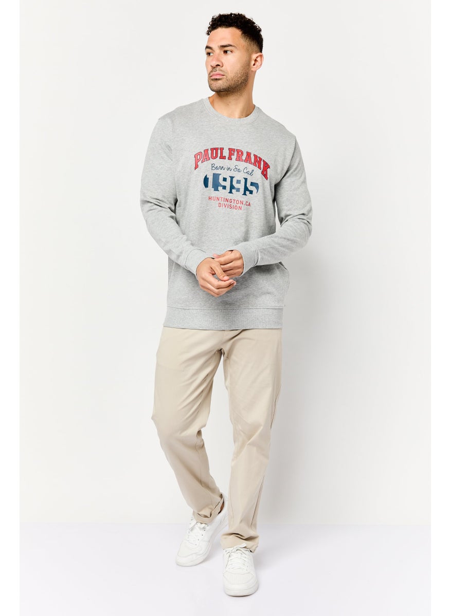 Men Crew Neck Graphic Print Long Sleeves Sweatshirt, Grey
